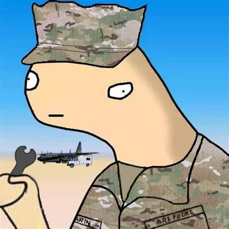 Suspicious Air Force character watching a snooper